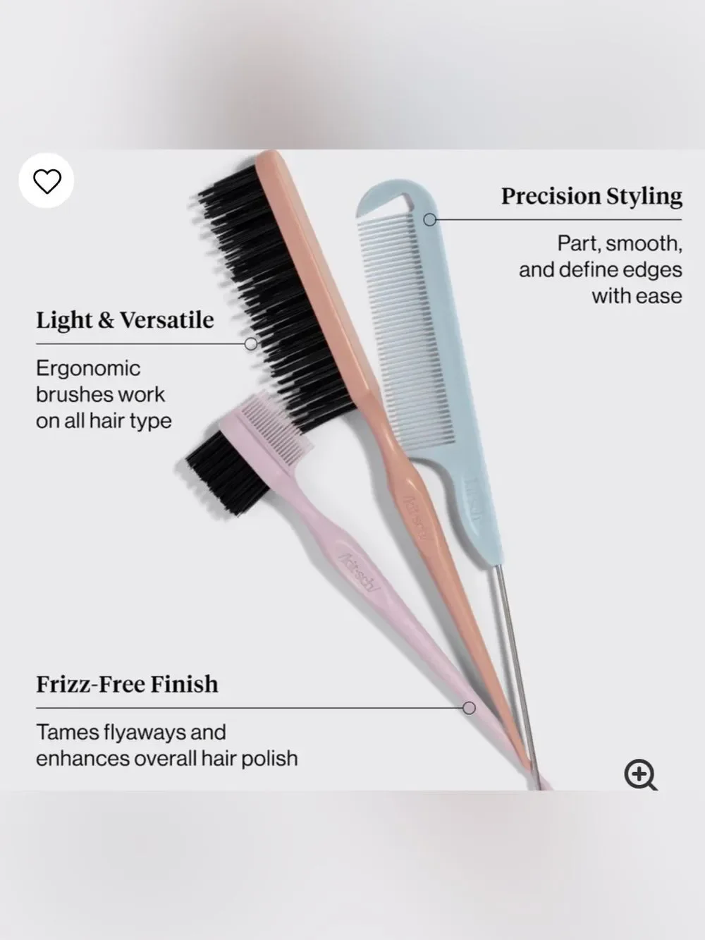kitsch 3 piece Detail & Define Styling Smoothing Teasing Sectioning Brush Set